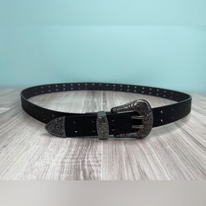 Black Faux Leather Belt with Silver Buckle